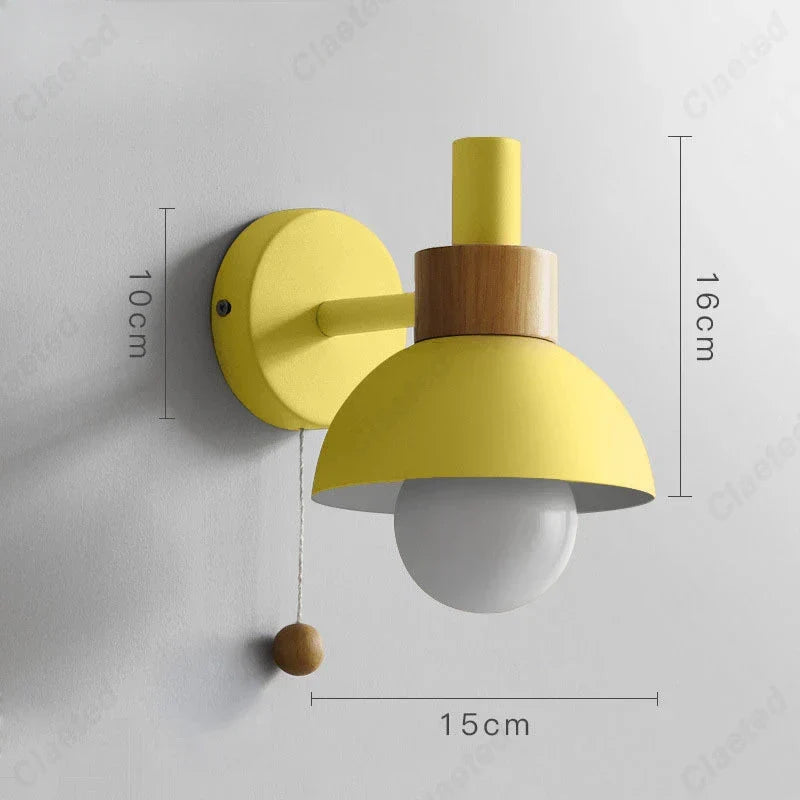 Pull-Chain Wall Sconce with Wooden Accent – view 2 | BROKLEN