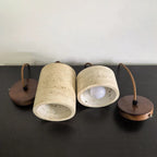 Cylindrical Travertine Pendant Light with Walnut Ceiling Rose – view 13 | BROKLEN