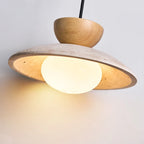 Travertine and Wood Disc Pendant Light, Ø 21 cm – view 15 | BROKLEN