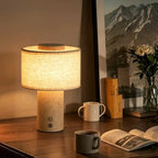 Cordless Travertine and Linen Bedside Lamp, USB-C Rechargeable – view 8 | BROKLEN