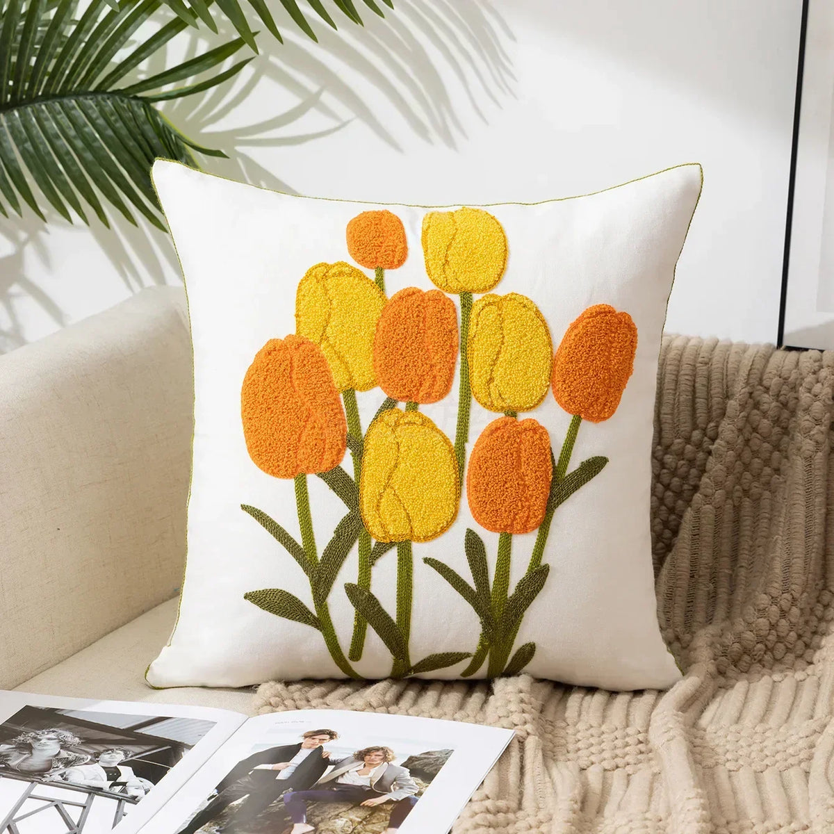 Embroidered Floral Throw Pillow Cover – view 11 | BROKLEN