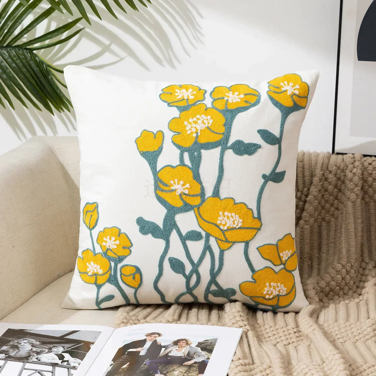 Embroidered Floral Throw Pillow Cover – view 14 | BROKLEN