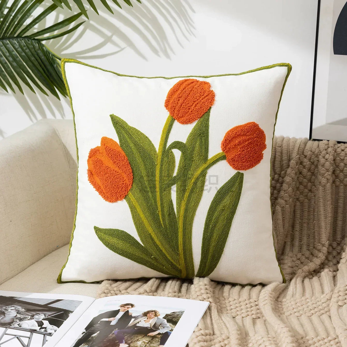 Embroidered Floral Throw Pillow Cover – view 12 | BROKLEN