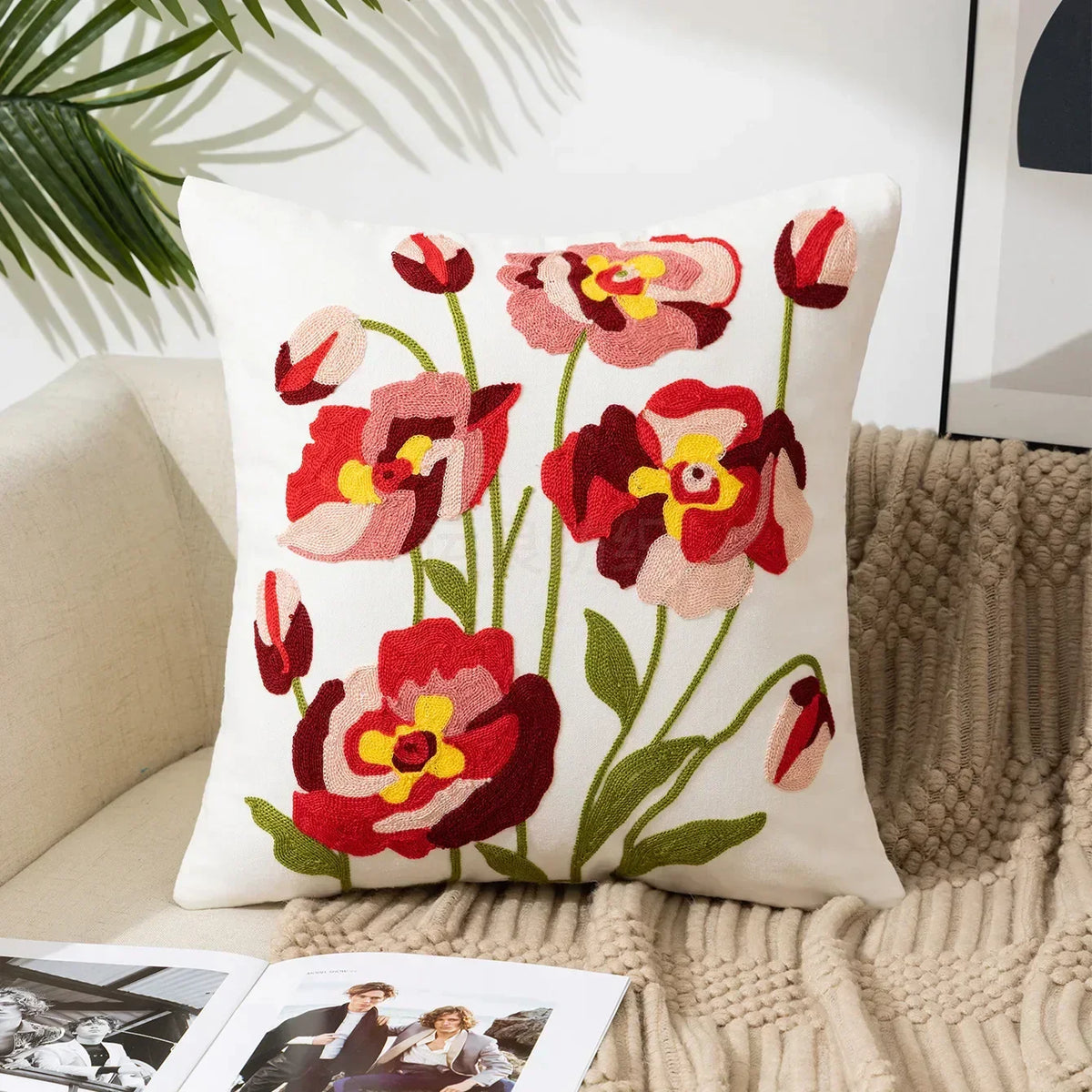 Embroidered Floral Throw Pillow Cover – view 23 | BROKLEN