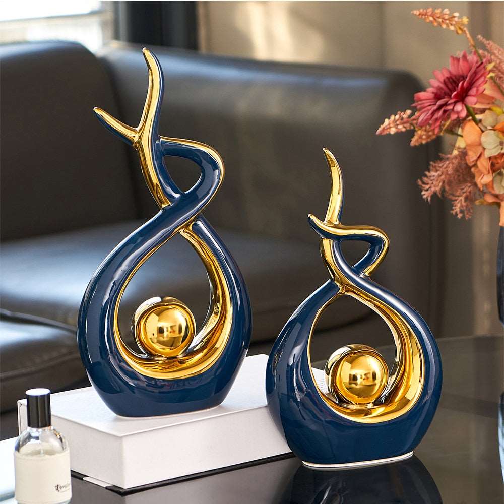 Abstract Ceramic Spiral Sculpture with Gold Detail – view 2 | BROKLEN