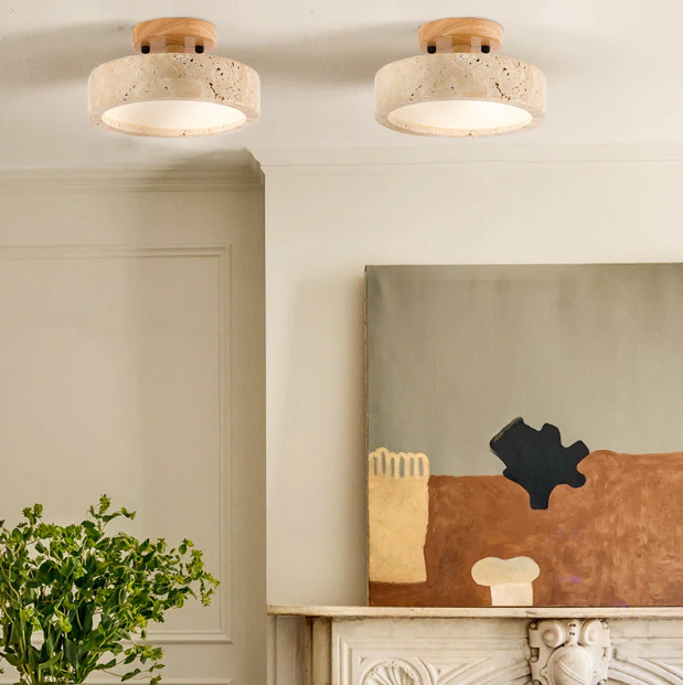 Round Travertine LED Ceiling Light – Japandi – view 9 | BROKLEN