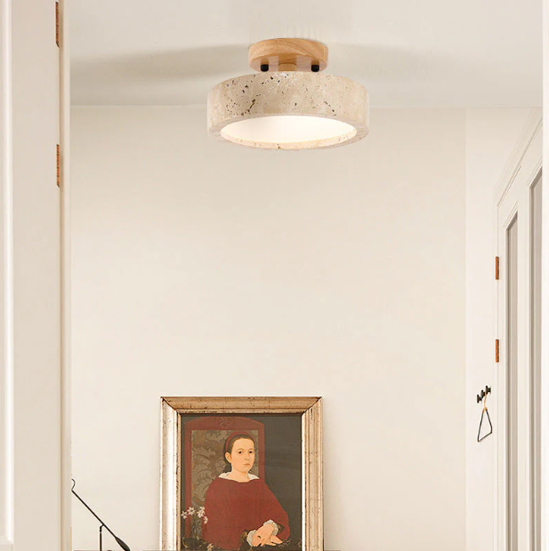 Round Travertine LED Ceiling Light – Japandi – view 10 | BROKLEN
