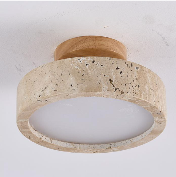 Round Travertine LED Ceiling Light – Japandi – view 7 | BROKLEN
