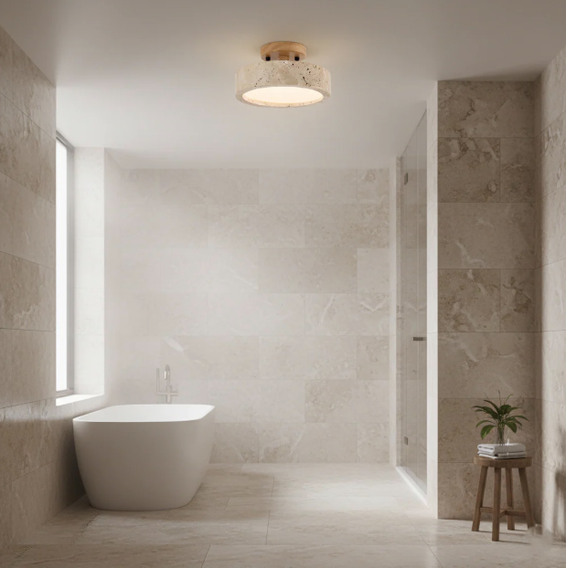 Round Travertine LED Ceiling Light – Japandi – view 3 | BROKLEN