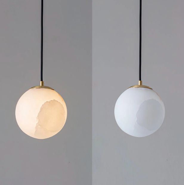 Japandi Alabaster Globe Pendant Light – view 3 | BROKLEN