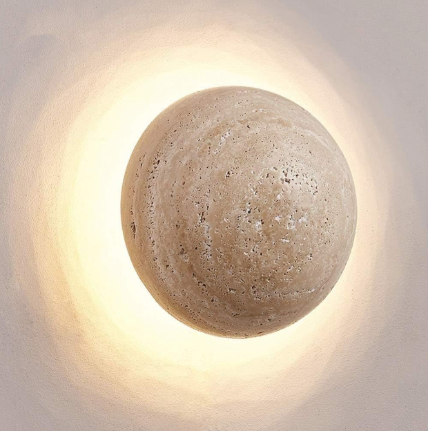 Round Travertine Wall Light – view 3 | BROKLEN