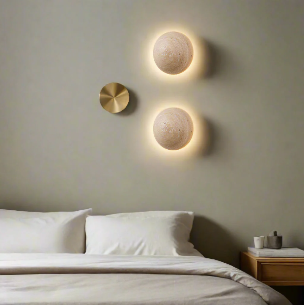 Round Travertine Wall Light – view 4 | BROKLEN