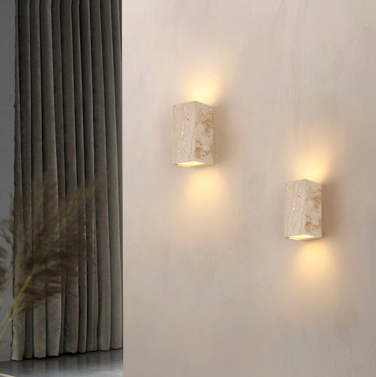 Natural Travertine Cube Wall Sconce – view 4 | BROKLEN