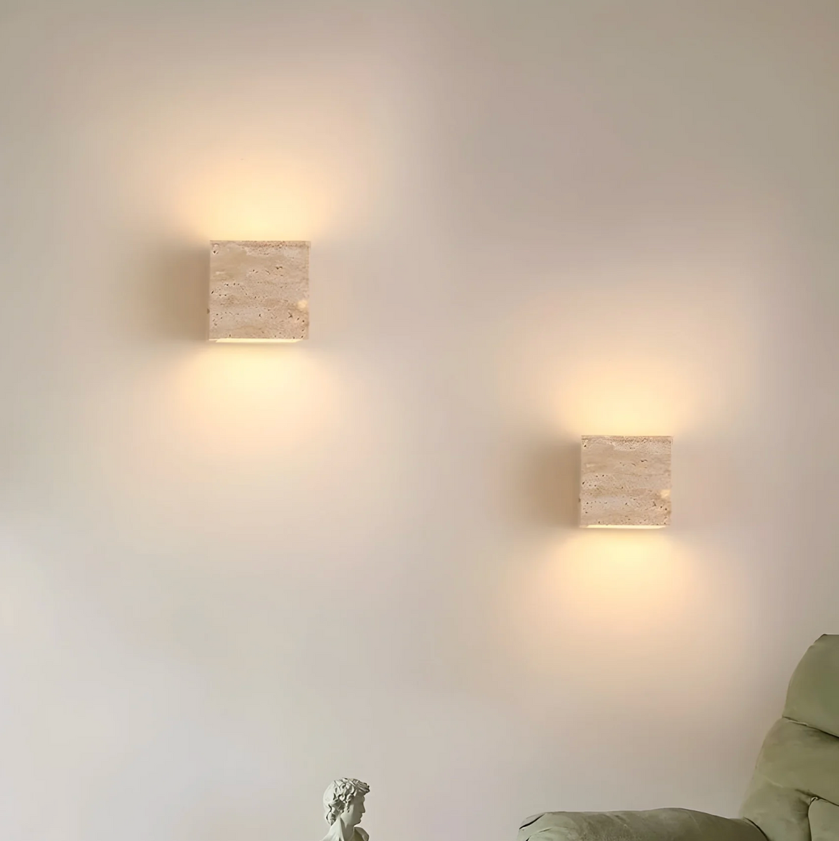 Natural Travertine Cube Wall Sconce – view 2 | BROKLEN