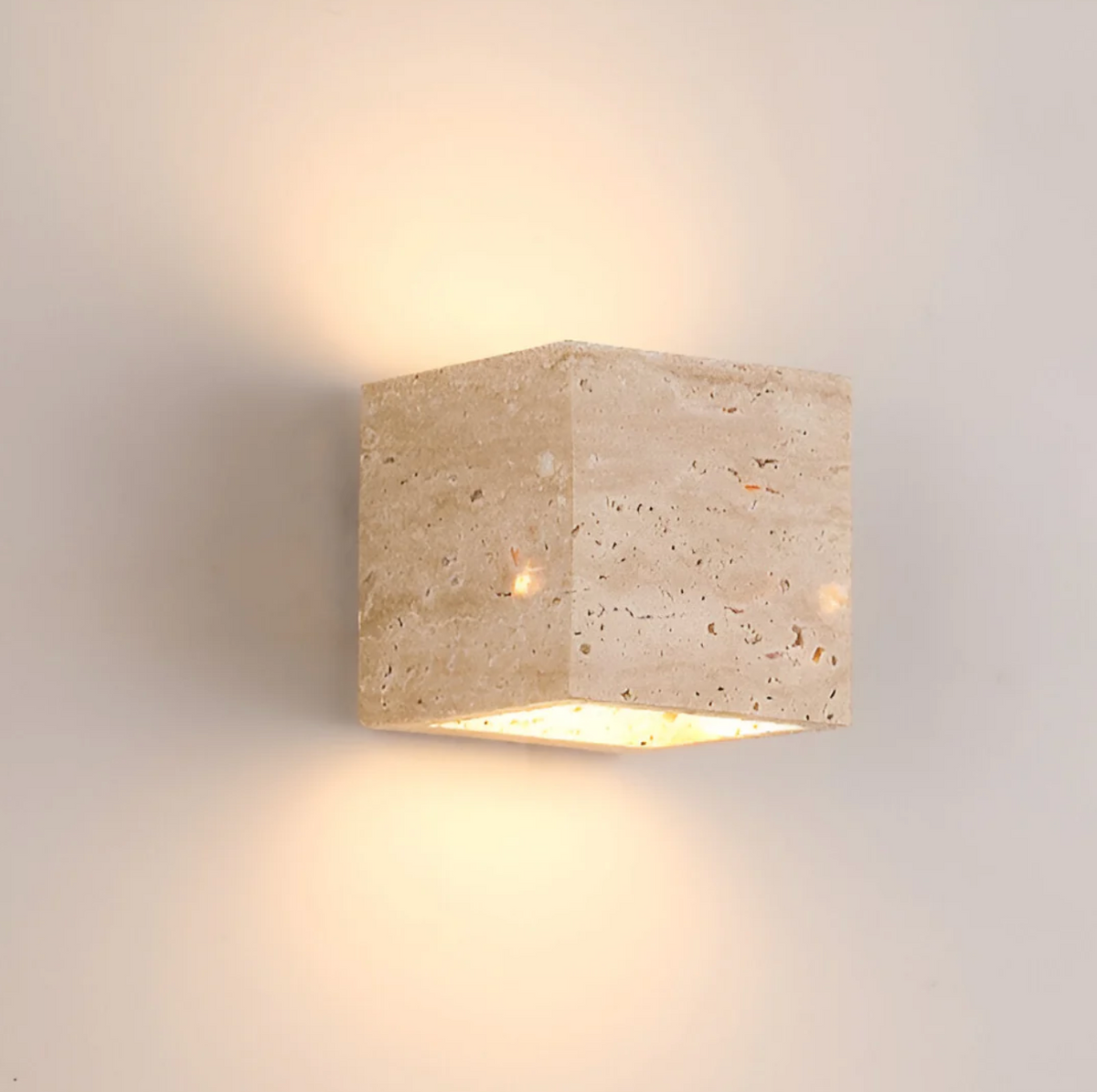 Natural Travertine Cube Wall Sconce – view 13 | BROKLEN