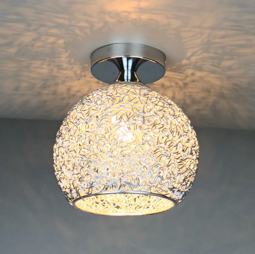 Woven Metal Globe Flush Mount Ceiling Light – view 2 | BROKLEN