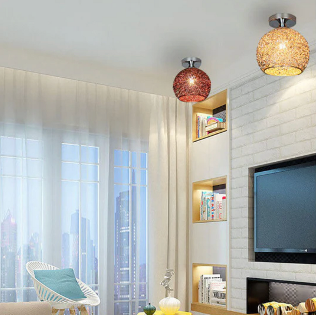 Woven Metal Globe Flush Mount Ceiling Light – view 17 | BROKLEN