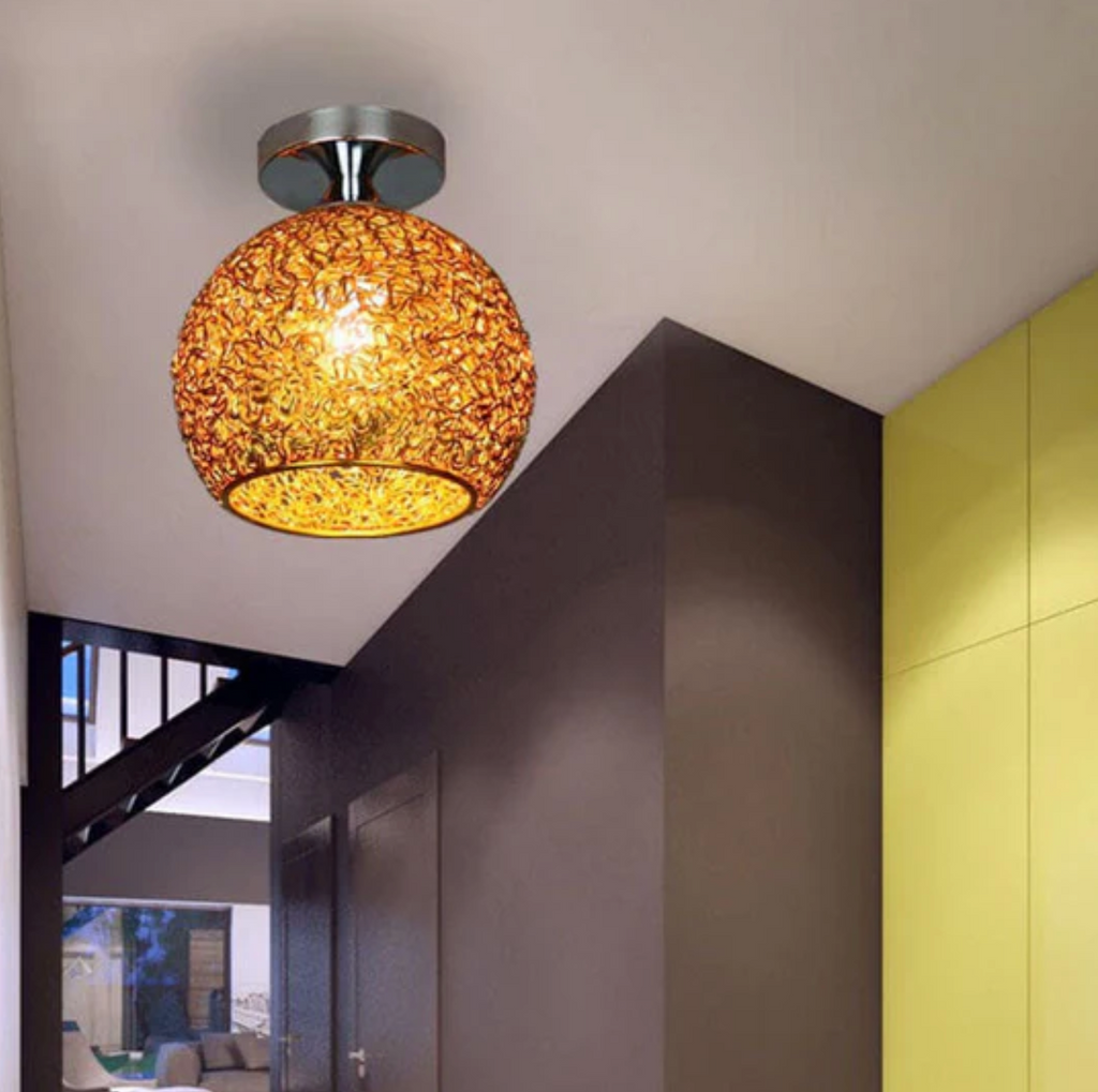 Woven Metal Globe Flush Mount Ceiling Light – view 15 | BROKLEN