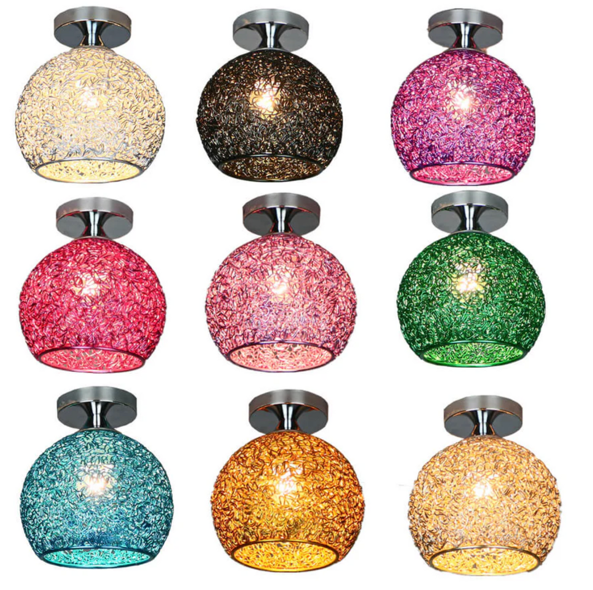 Woven Metal Globe Flush Mount Ceiling Light – view 12 | BROKLEN