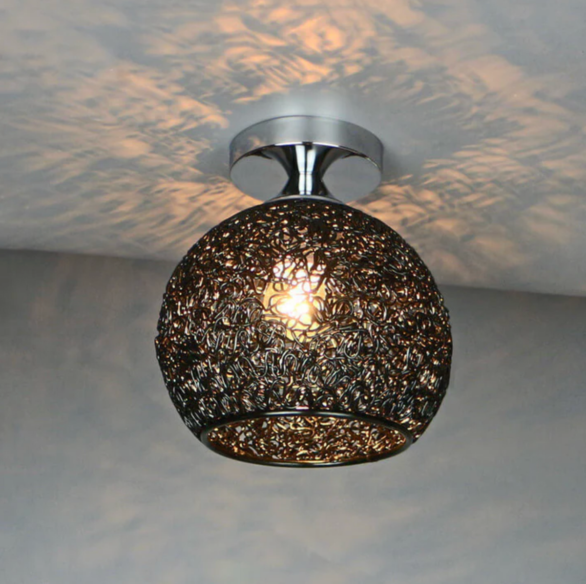 Woven Metal Globe Flush Mount Ceiling Light – view 11 | BROKLEN
