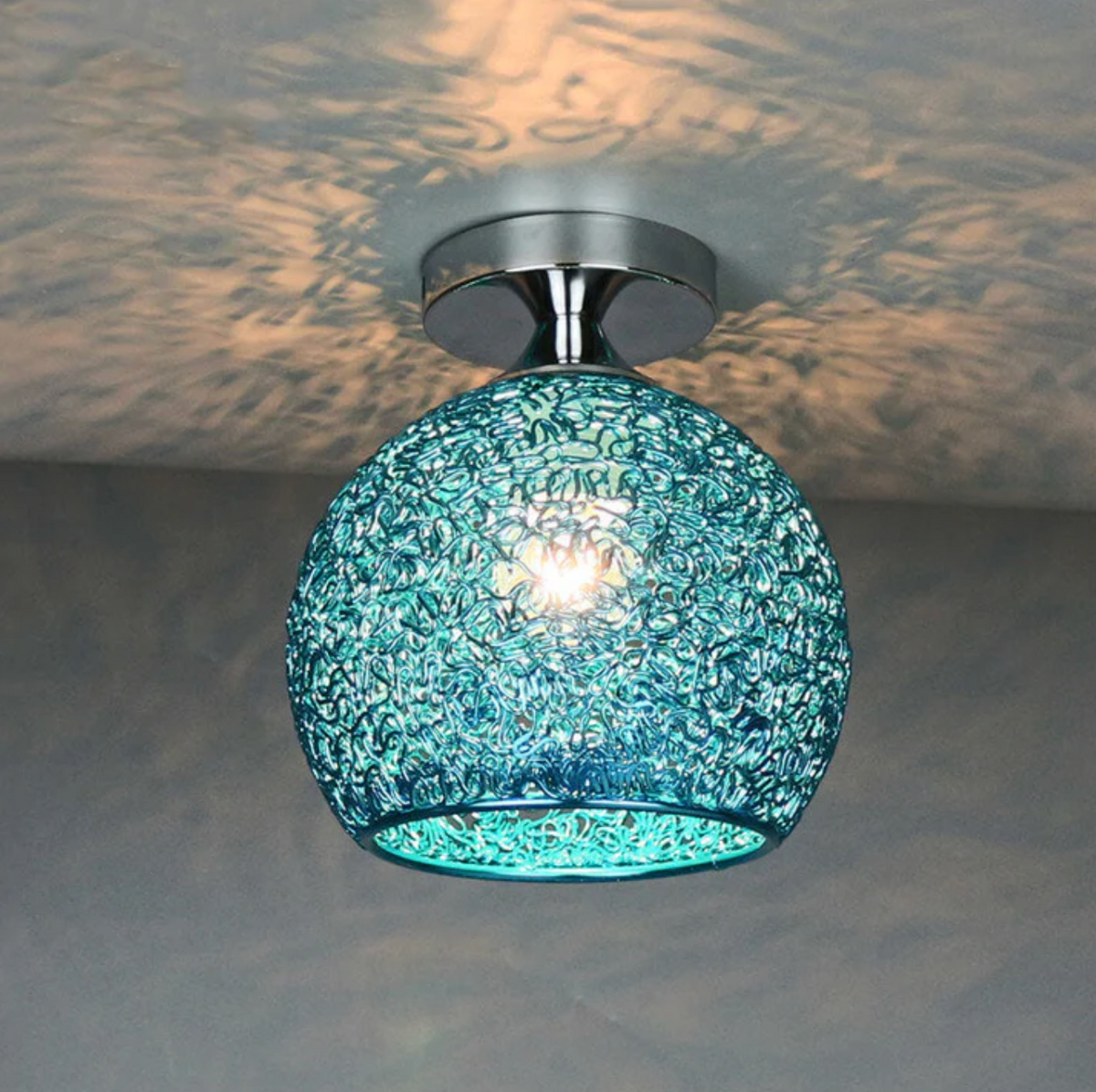Woven Metal Globe Flush Mount Ceiling Light – view 8 | BROKLEN