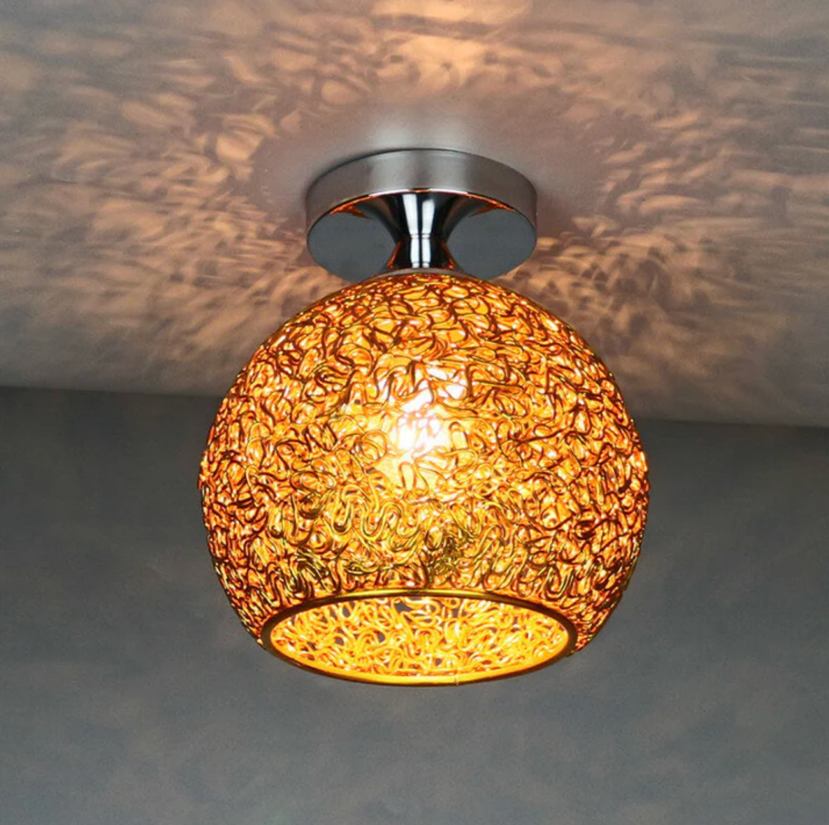 Woven Metal Globe Flush Mount Ceiling Light – view 7 | BROKLEN