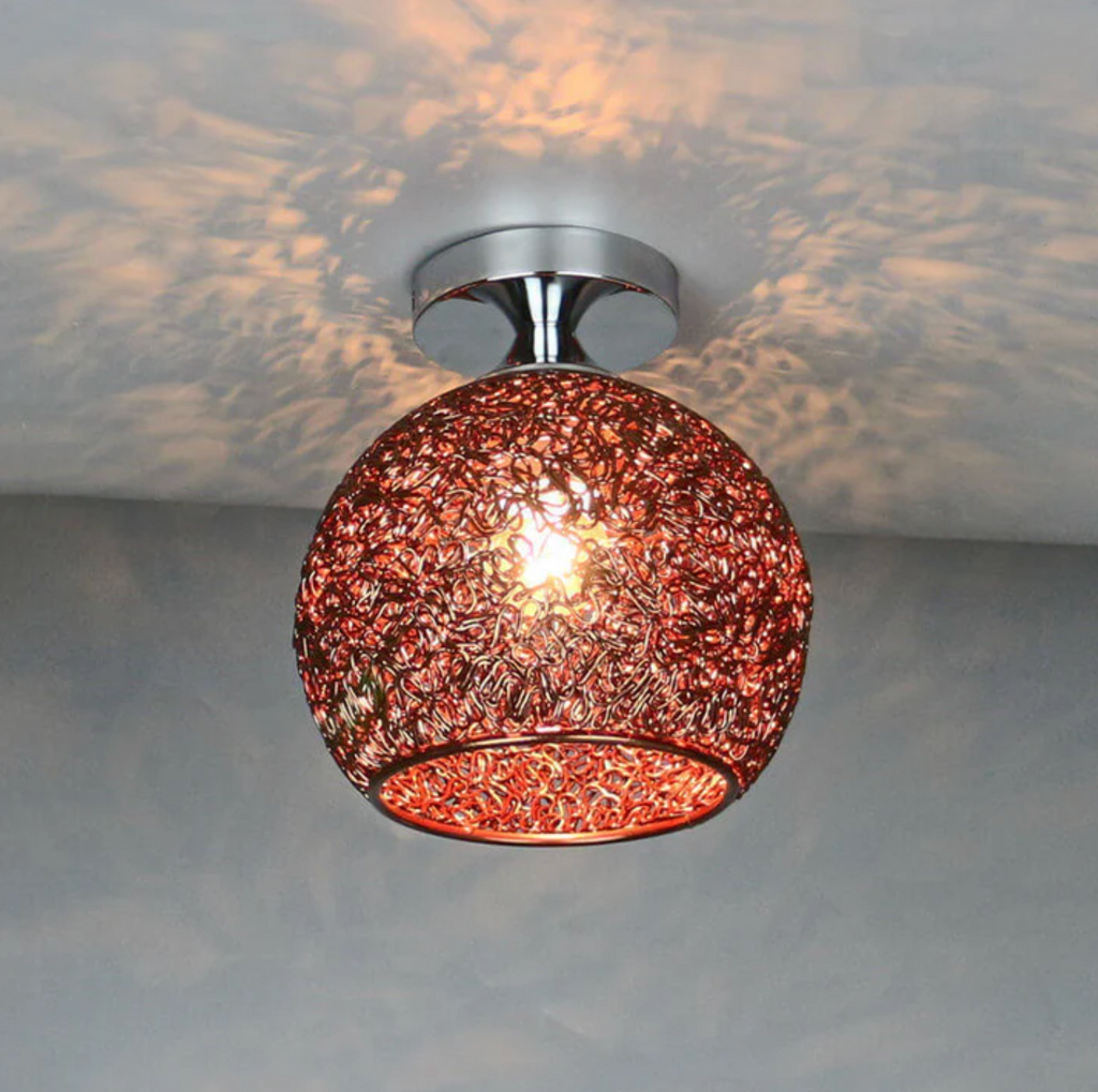 Woven Metal Globe Flush Mount Ceiling Light – view 6 | BROKLEN