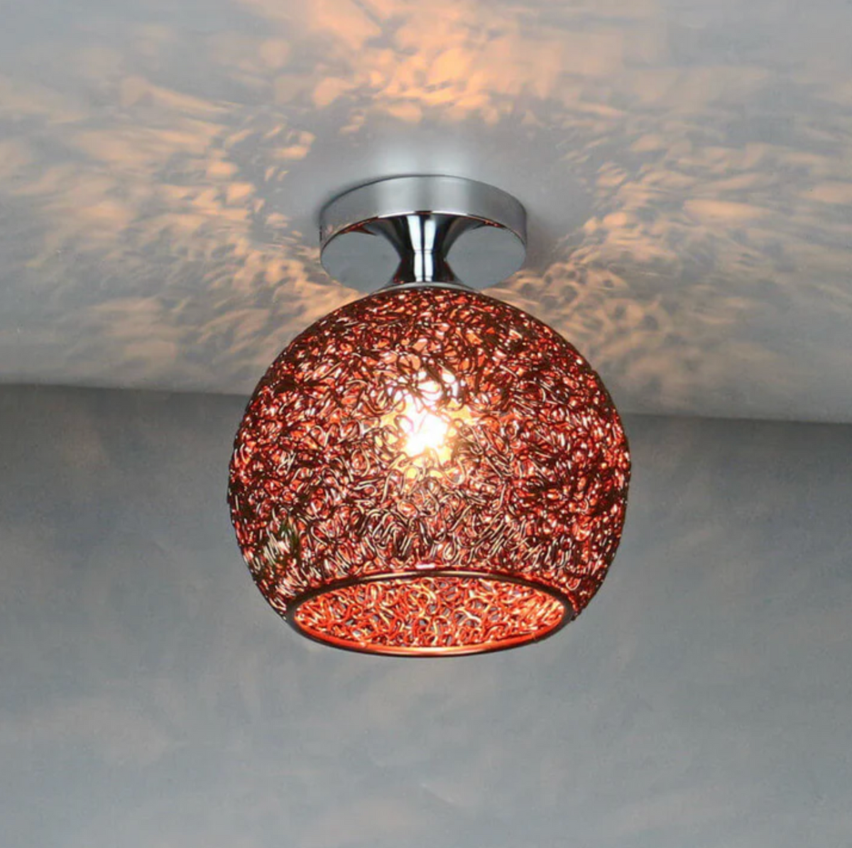 Woven Metal Globe Flush Mount Ceiling Light – view 6 | BROKLEN