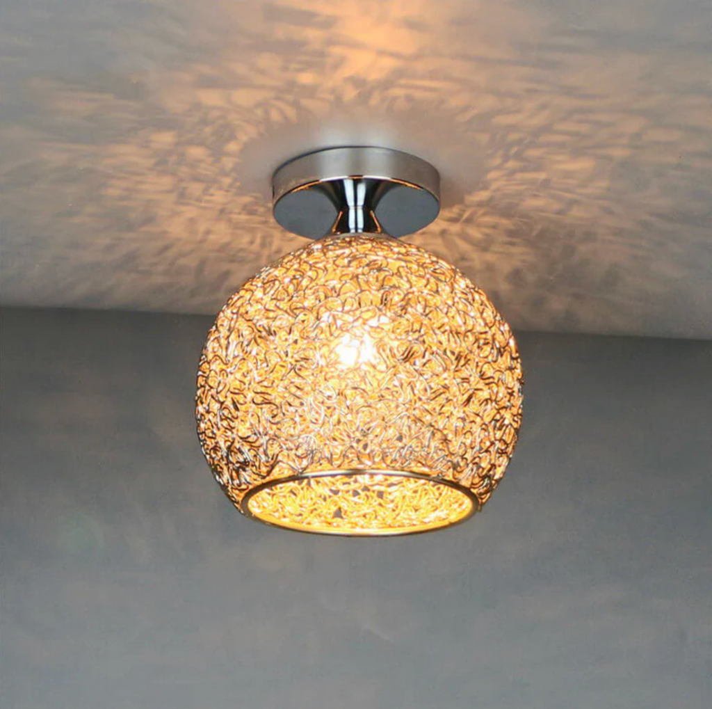 Woven Metal Globe Flush Mount Ceiling Light – view 3 | BROKLEN