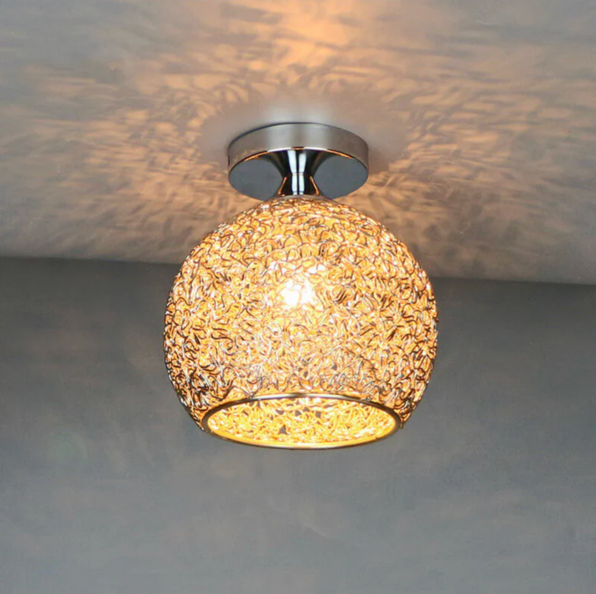 Woven Metal Globe Flush Mount Ceiling Light – view 3 | BROKLEN