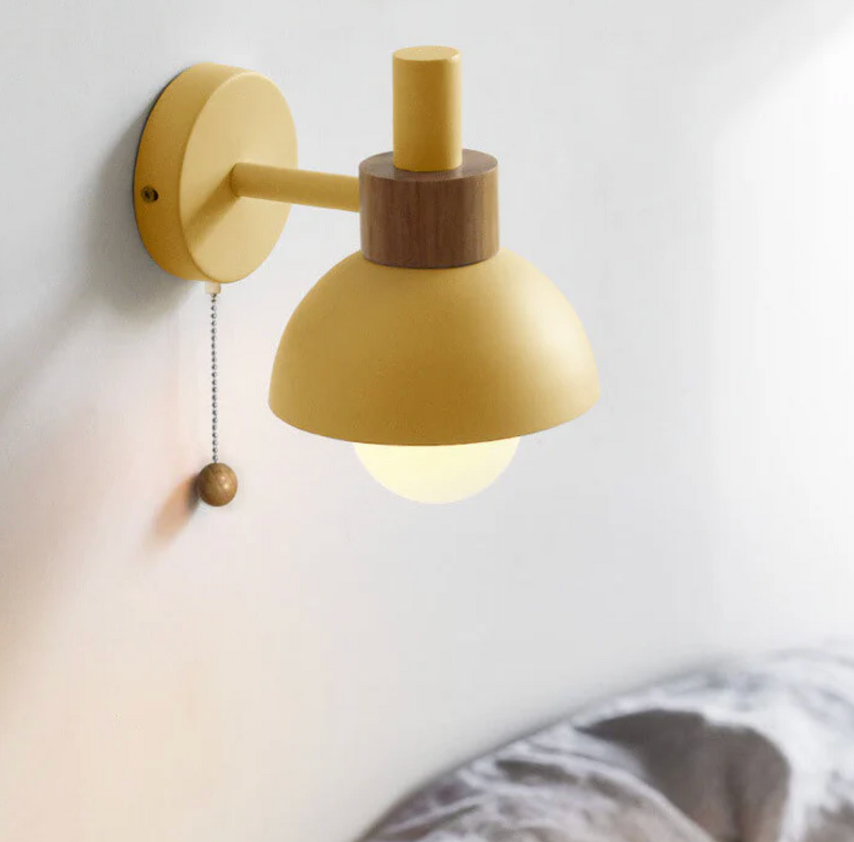 Pull-Chain Wall Sconce with Wooden Accent – view 12 | BROKLEN