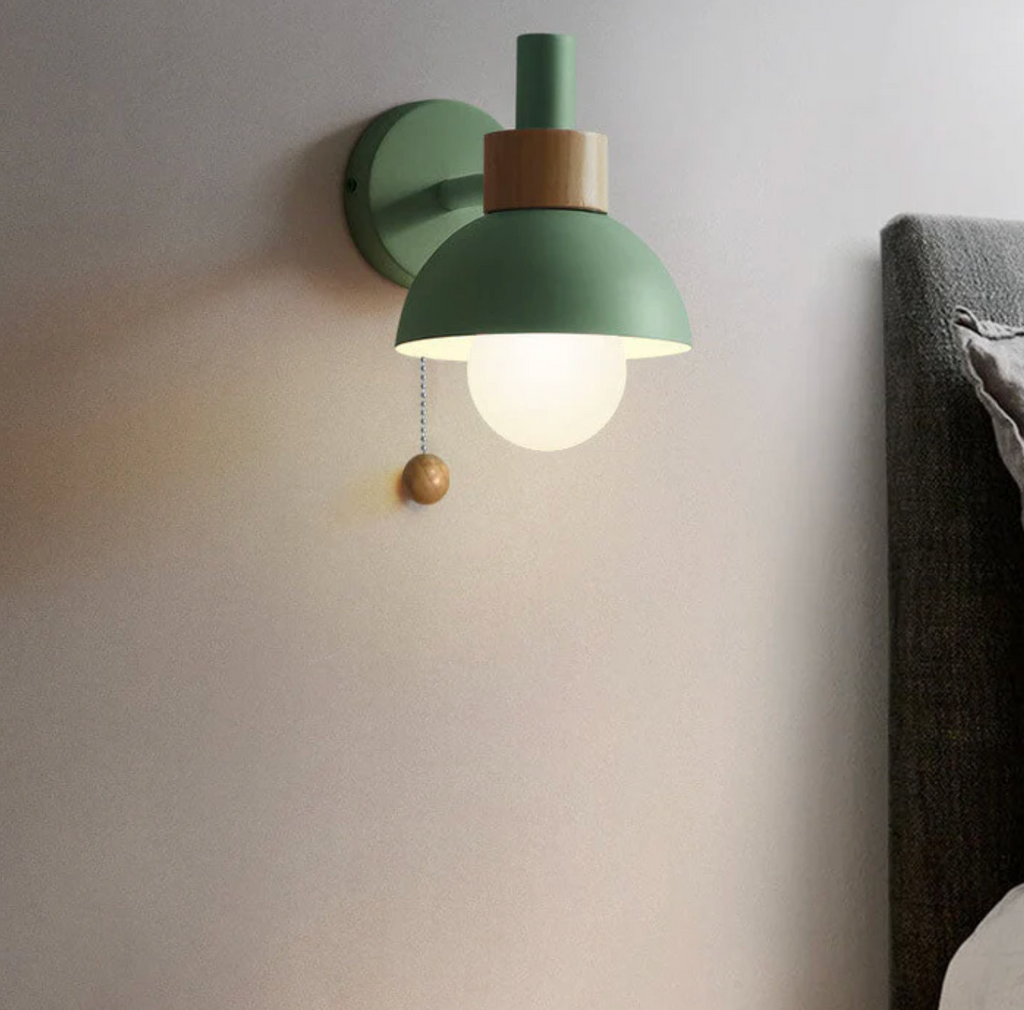 Pull-Chain Wall Sconce with Wooden Accent – view 8 | BROKLEN