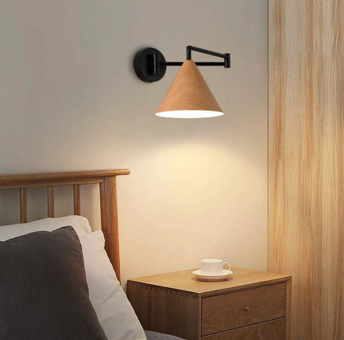 Scandinavian Wooden Cone Wall Sconce – view 2 | BROKLEN
