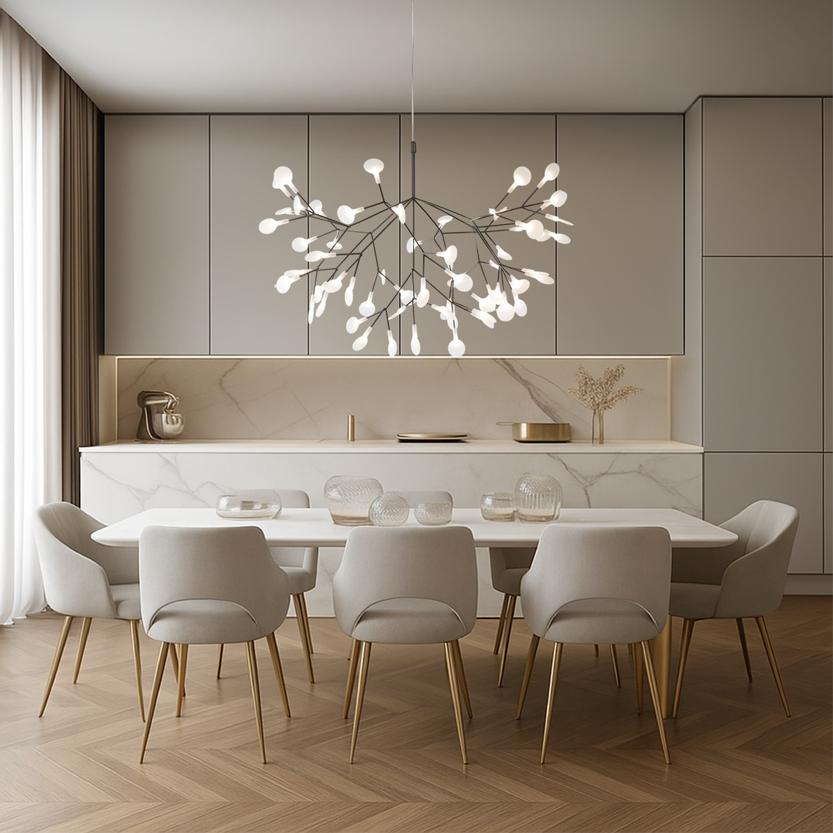 Sculptural Branch LED Chandelier with Glass Globes – view 4 | BROKLEN