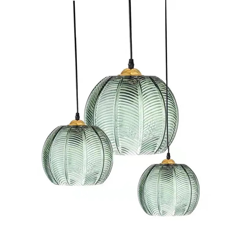 Blown Glass Leaf Pattern Pendant Light – view 2 | BROKLEN