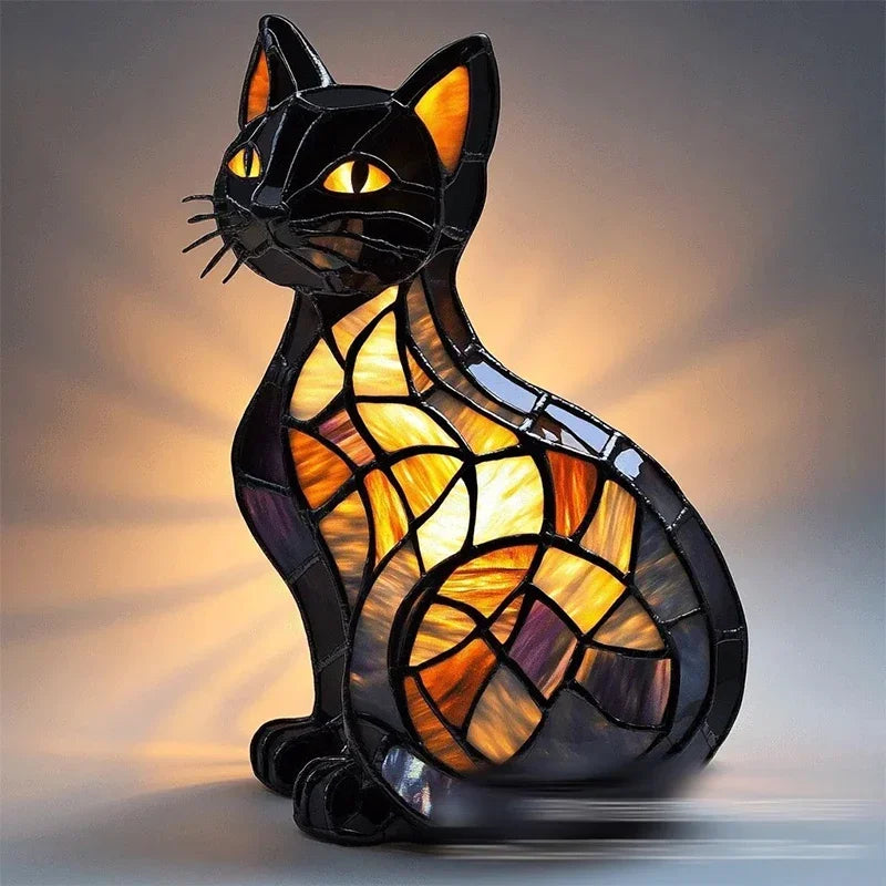 Stained Glass-Look Cat Table Lamp – view 2 | BROKLEN