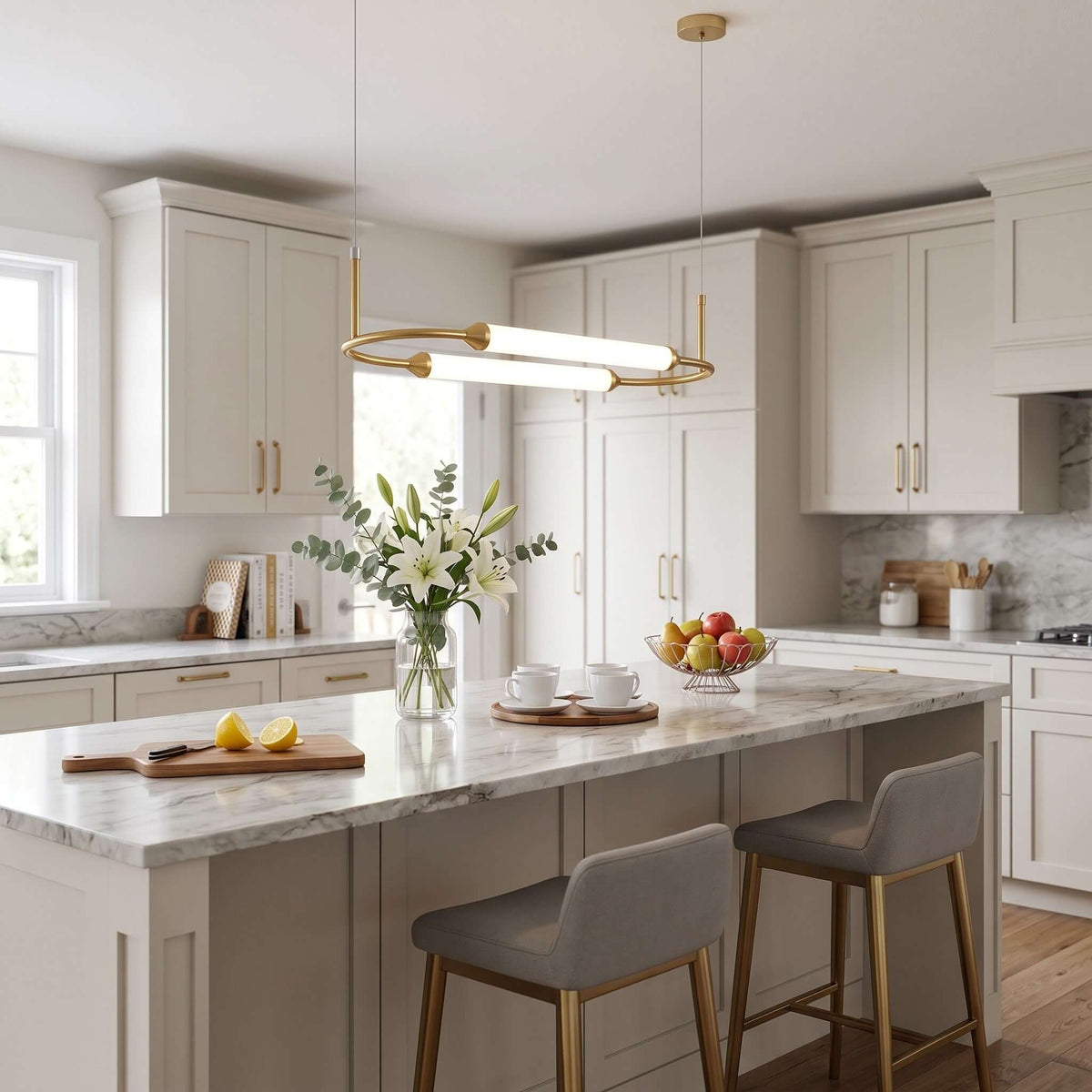 Brushed Gold Oval LED Chandelier – view 5 | BROKLEN