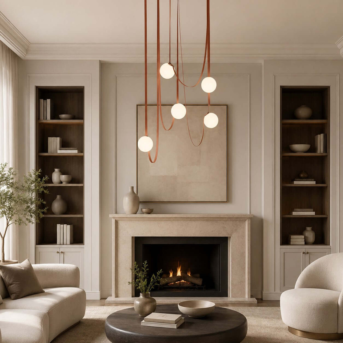 Cascading Glass Globe Chandelier with Leather Straps – view 15 | BROKLEN