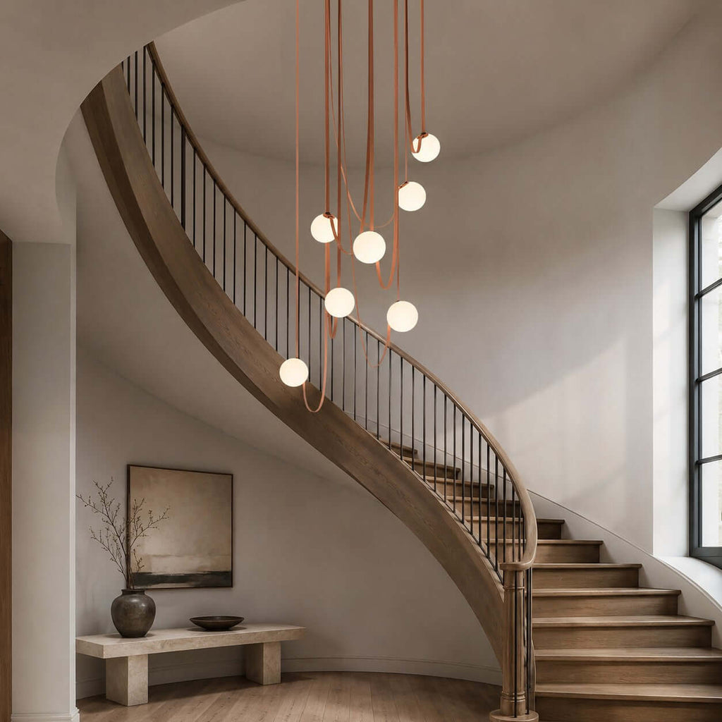 Cascading Glass Globe Chandelier with Leather Straps – view 3 | BROKLEN