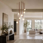 Cascading Glass Globe Chandelier with Leather Straps – view 4 | BROKLEN