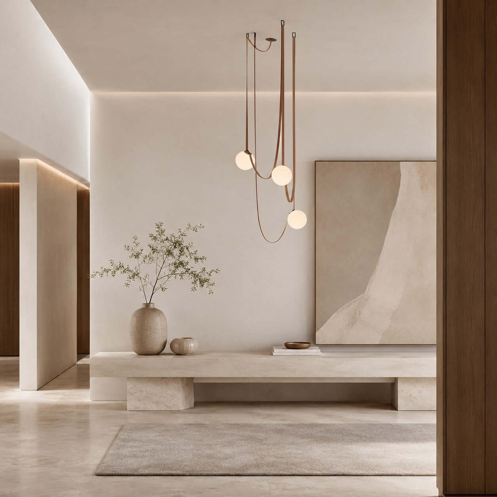 Cascading Glass Globe Chandelier with Leather Straps – view 9 | BROKLEN