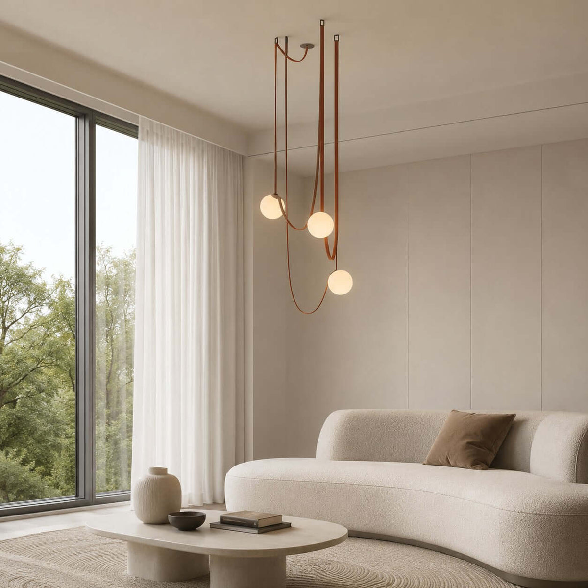 Cascading Glass Globe Chandelier with Leather Straps – view 10 | BROKLEN