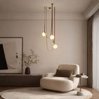 Cascading Glass Globe Chandelier with Leather Straps – view 8 | BROKLEN