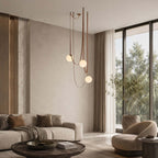 Cascading Glass Globe Chandelier with Leather Straps – view 12 | BROKLEN