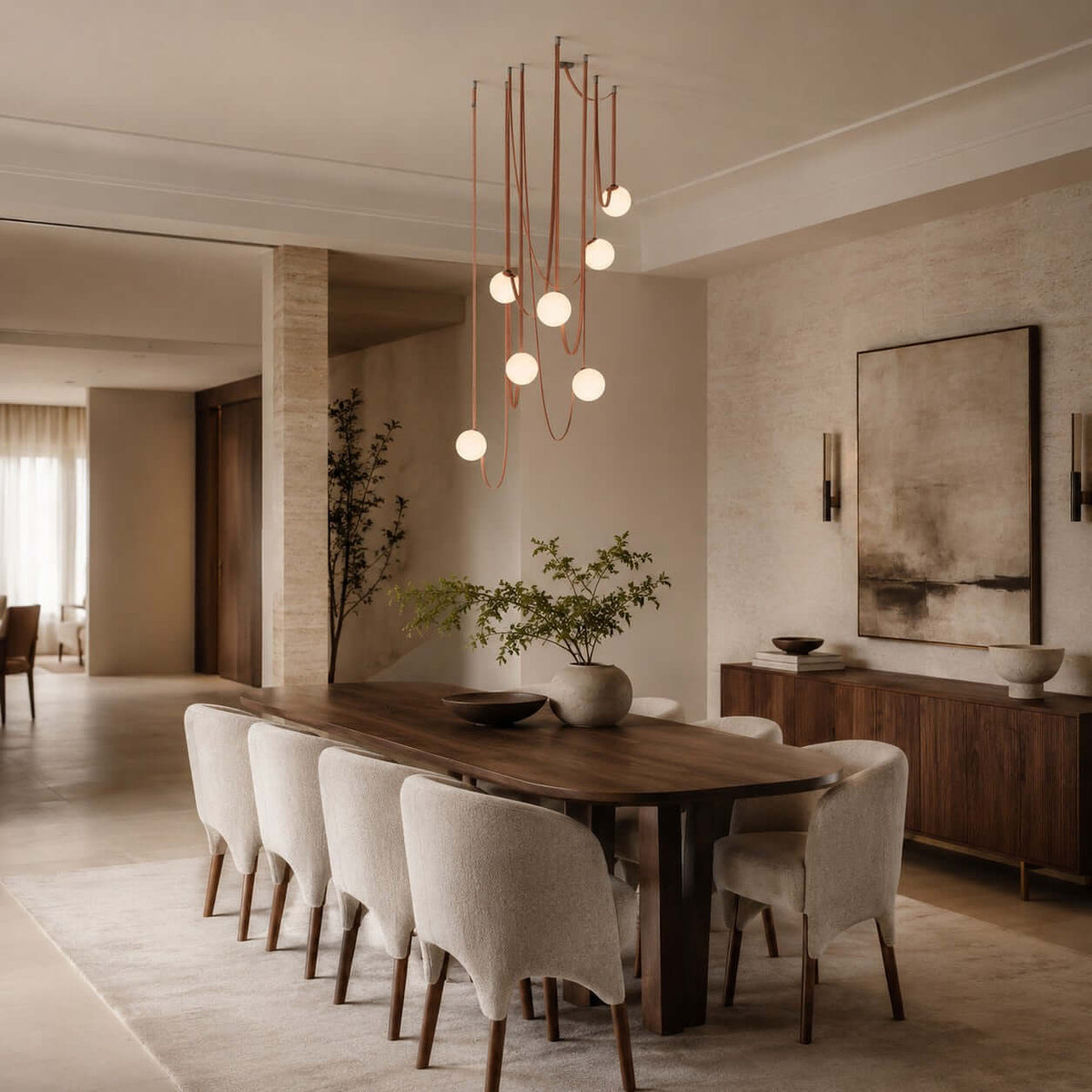 Cascading Glass Globe Chandelier with Leather Straps – view 6 | BROKLEN