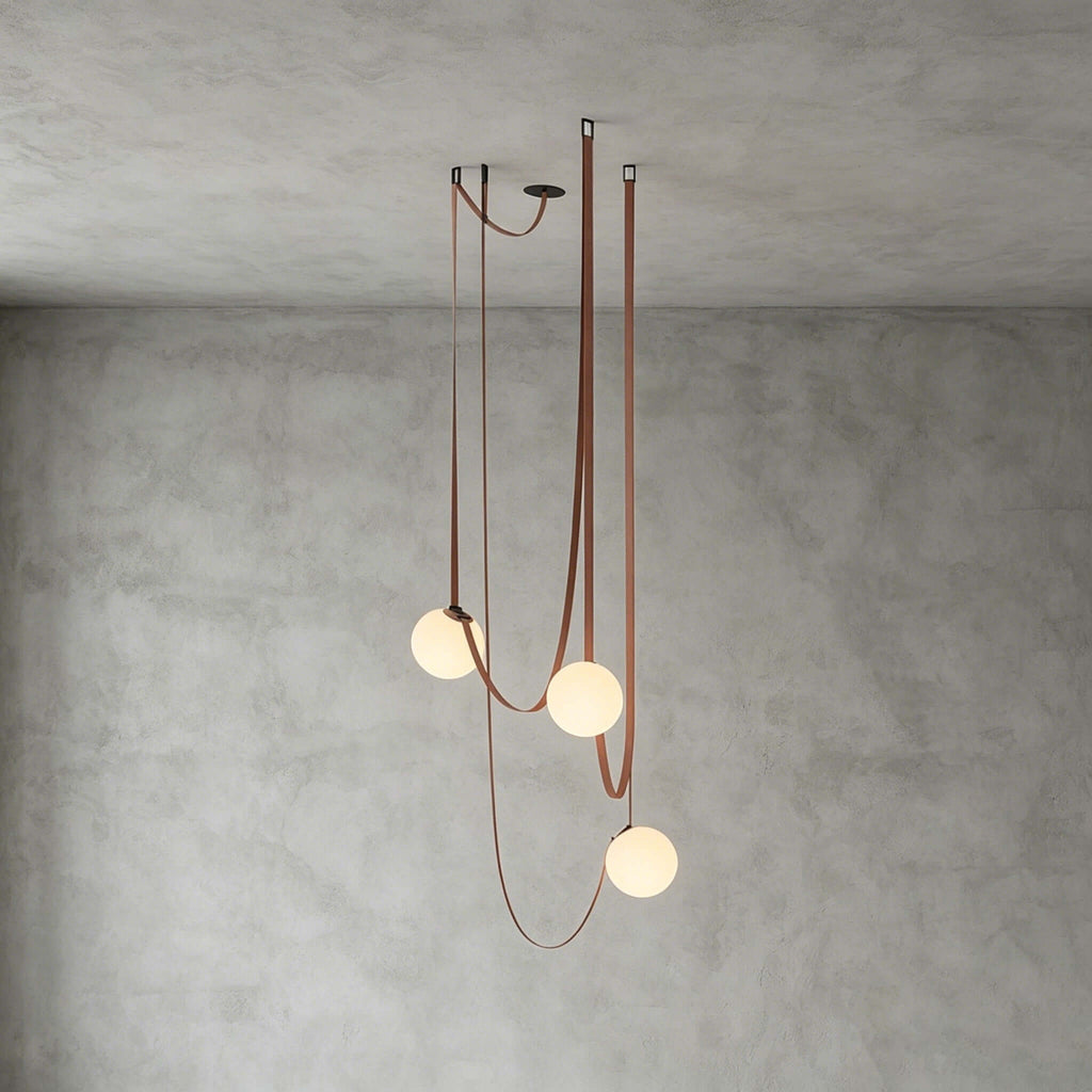 Cascading Glass Globe Chandelier with Leather Straps – view 18 | BROKLEN
