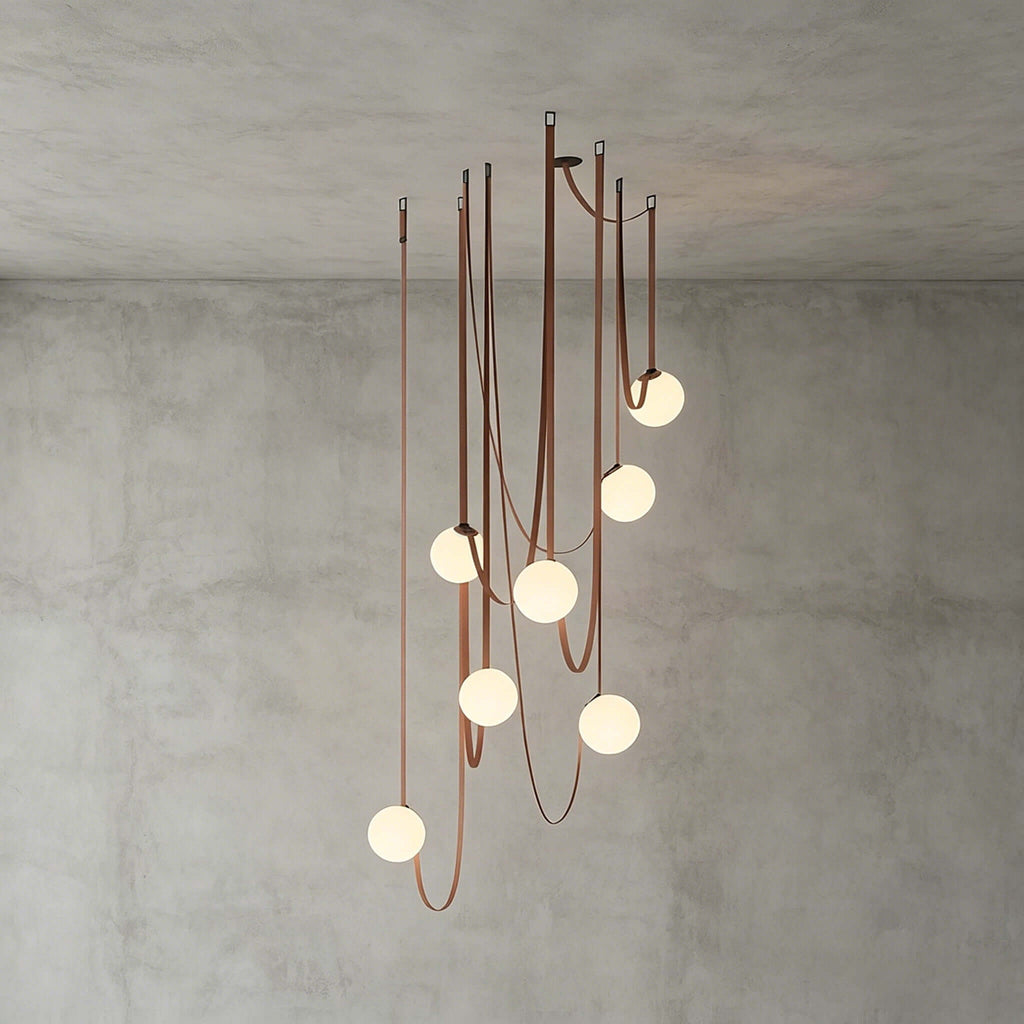 Cascading Glass Globe Chandelier with Leather Straps – view 19 | BROKLEN