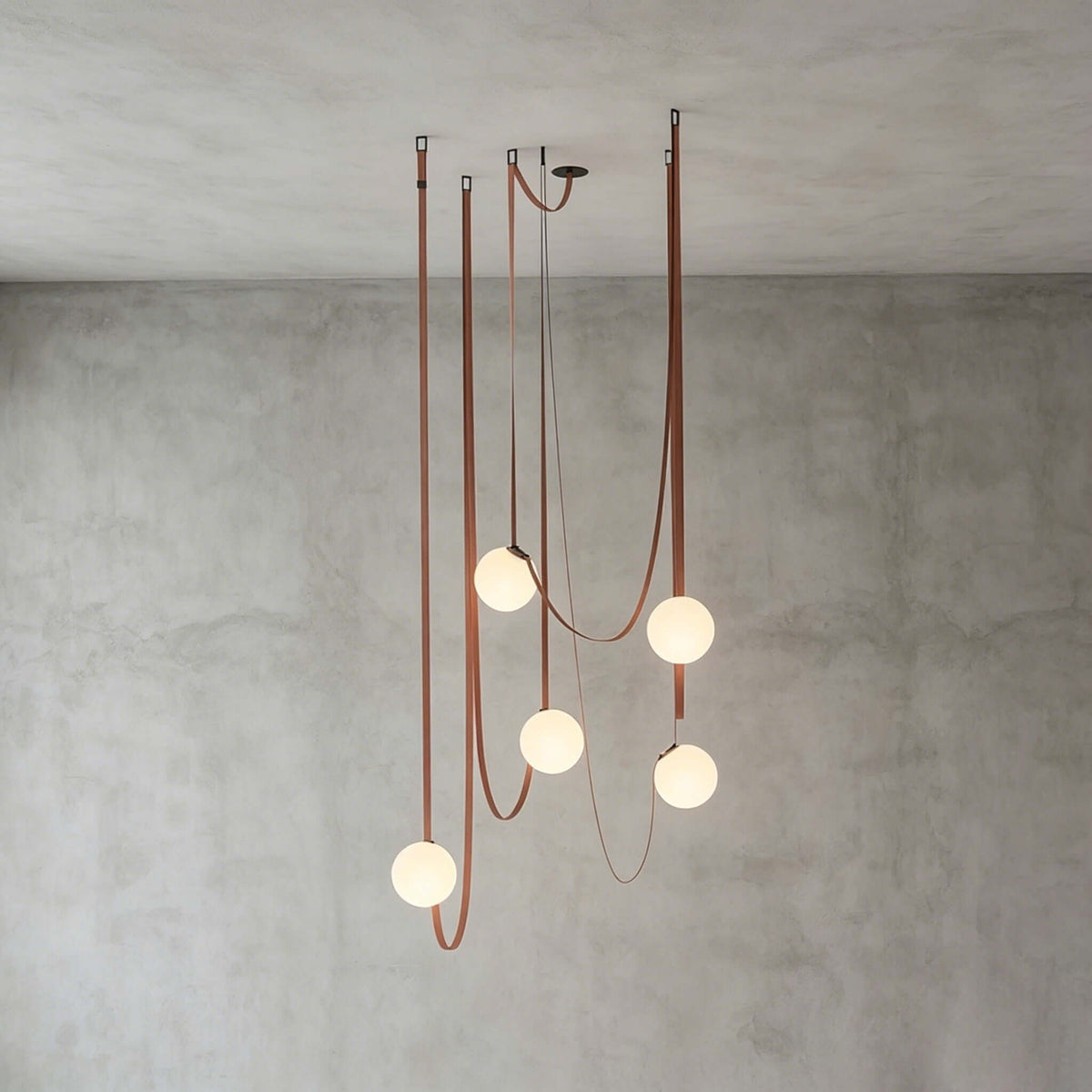 Cascading Glass Globe Chandelier with Leather Straps – view 20 | BROKLEN