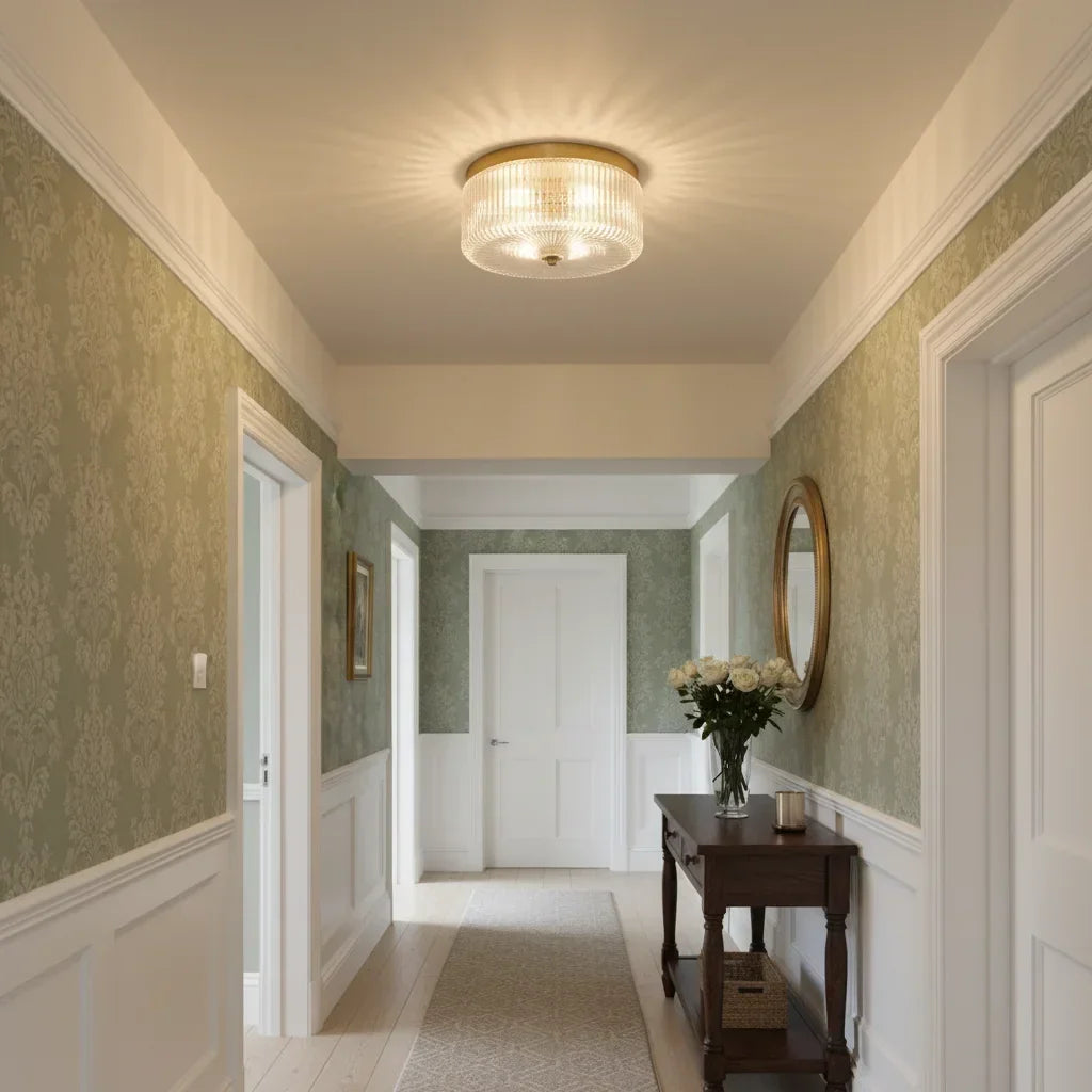 Round Ribbed Glass Flush Mount Ceiling Light – view 6 | BROKLEN