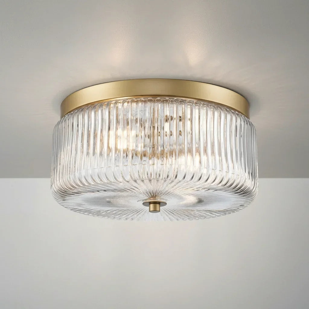 Round Ribbed Glass Flush Mount Ceiling Light – view 9 | BROKLEN